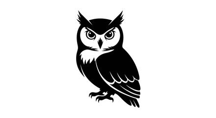 Fototapeta premium Minimalist black and white owl vector illustration isolated on white