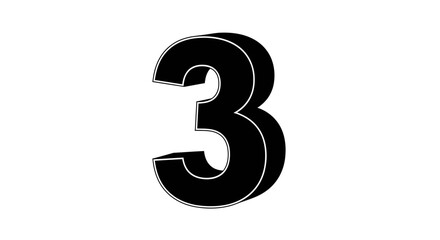 Fototapeta premium 3D Black Number Three Graphic with White Outline