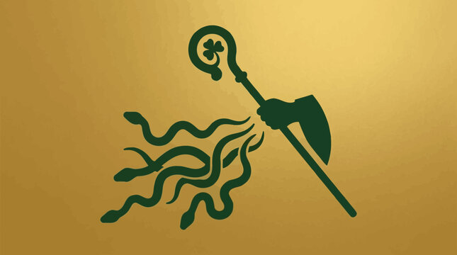 A mystical axe with tentacles rises from the ground in a dark fantasy scene.
