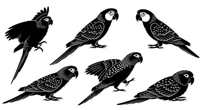 Set of Parrot Silhouettes in Various Poses ? Tropical Bird Vector Art