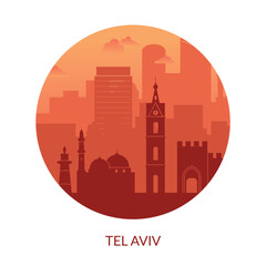 Fototapeta premium This is a beautifully stylized representation of the Skyline of Tel Aviv during sunset