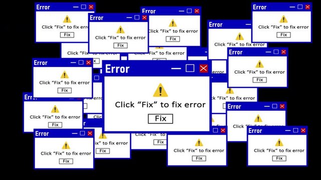 Retro Error Popup Windows Animation Glitch Computer Message Overlay.
