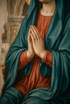 Mains jointes en pri&egrave;re de la Vierge Marie