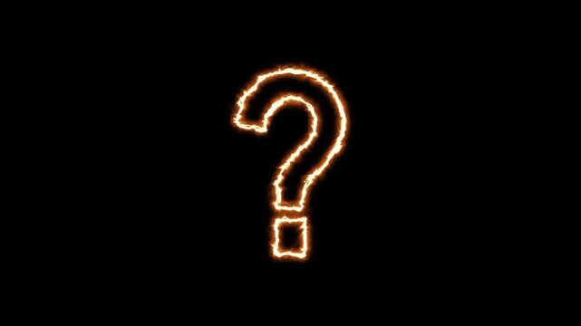 Burning Fire Question Mark Animation with Alpha Channel &ndash; Spark Inquiry Symbol Overlay.