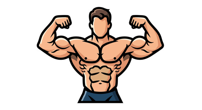Muscular Man Flexing Biceps and Chest Muscles.