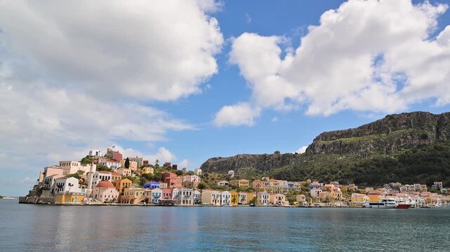 Picturesque waterfront view of colorful Kastellorizo town in Greece