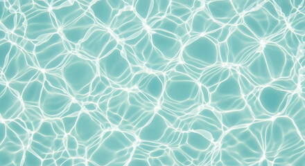 Plakat Topdown aerial view of crystal clear aqua water surface with bright shimmering caustic light patterns ripples and reflections perfect for summer and spa concepts