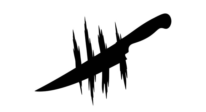Kitchen knife silhouette with aggressive slash marks illustration