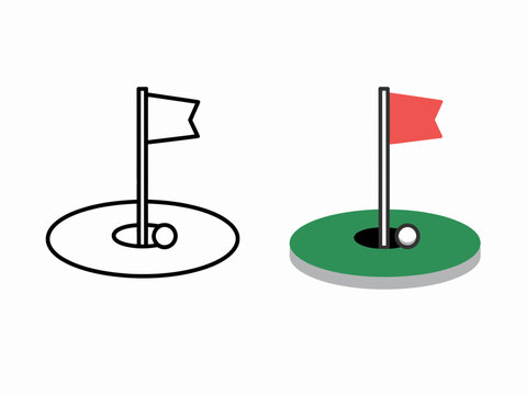 Golf Hole Flag Marker Icon Set Vector Illustration