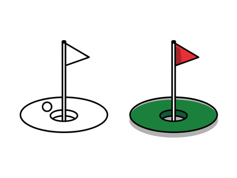 Golf Hole Flag Marker Icon Set Vector Illustration