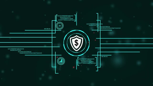 futuristic financial security protection. future of digital banking: high-tech hud animation. sci-fi visualization of a secure financial network. ai-powered secure payment and transaction interface.4k