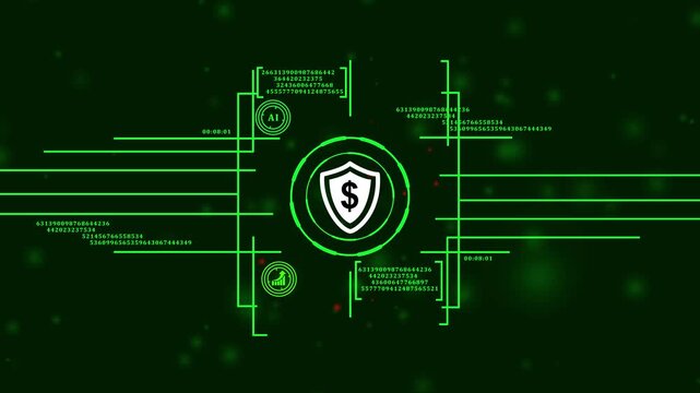 futuristic financial security protection. future of digital banking: high-tech hud animation. sci-fi visualization of a secure financial network. ai-powered secure payment and transaction interface.4k