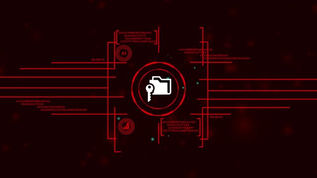 business information privacy and encryption technology. network data safety concept with key and folder icon. cybernetic access control with locked folder visualization.4k video
