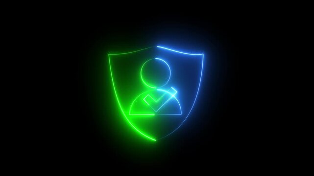 Glowing neon Identity authentication technologies. Secure passwordless multi-factor authentication. Businessperson tapping smartphone screen to use authenticator application.4k video