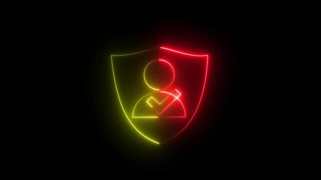 Glowing neon Identity authentication technologies. Secure passwordless multi-factor authentication. Businessperson tapping smartphone screen to use authenticator application.4k video