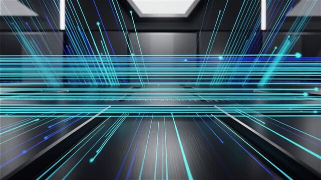 Abstract AI data flow lines moving horizontally, minimal thin lines