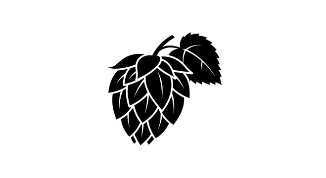Black hop cone and leaf silhouette vector icon for beer branding