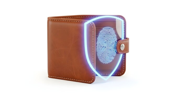 Secure leather wallet with biometric fingerprint scan protection