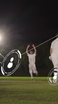 Vertical video: Cricket bowler bowling HUD showing helmet hit batsman walking off team appealing