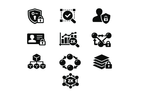 Isolated knowledge simple depicting technology workflow icon grid validation vector zk generation
