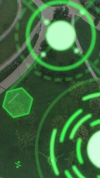 Vertical video: HUD activating, overlay pulsing and rotating, linking nodes to walkways for mapping