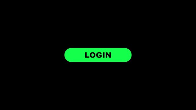 Interactive login button click animation with green ui on black background, for website and, app interface