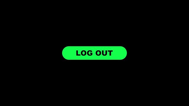 Digital log out button interface interaction with mouse cursor click animation on black background, sign out