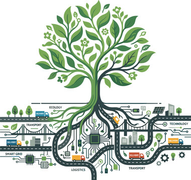 Eco technology tree vector illustration with smart systems