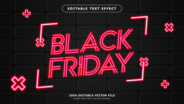 Black Friday red glowing neon editable text effect
