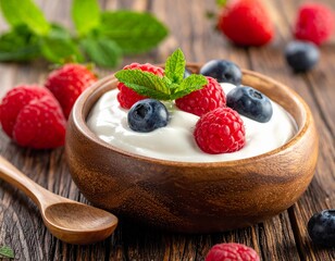 Naklejka premium Quark-Bowl mit Beeren