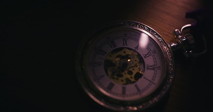 Close up of ticking pocket watch