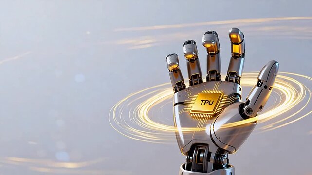 Robot hand with TPU chip and glowing lines