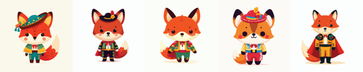 Fototapeta premium cute fox vector in Spanish matador costume