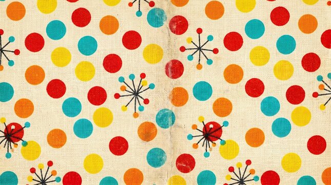 Retro 1950s Atomic Starburst Pattern on Textured Paper Background