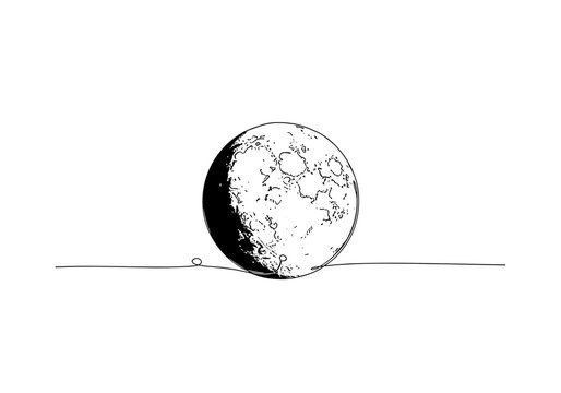 Minimal line moon surface monochrome illustration
