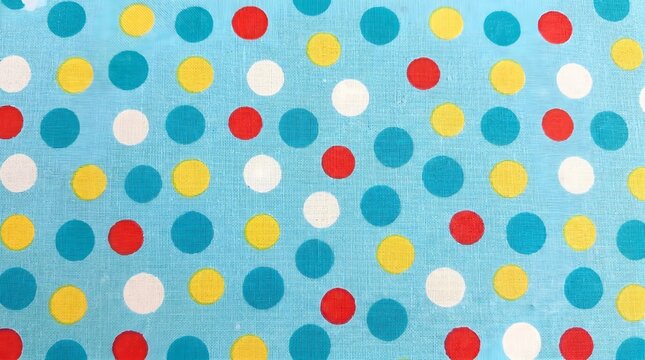 Cheerful retro polka dot background with bright, colorful circles on a blue base, a playful pattern reminiscent of classic mid-century style