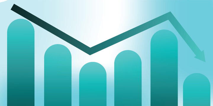 Vector blue stock market with decreasing arrow on blue background, eps10