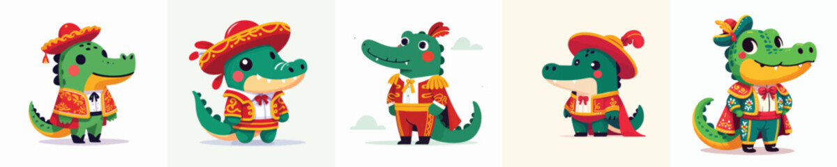 Obraz premium cute crocodile vector in spanish matador costume