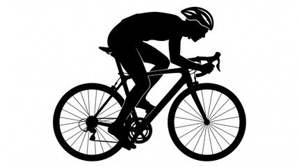 Fototapeta premium Black Silhouette Of A Professional Road Cyclist Racing In Aerodynamic Position On A High Performance Bicycle