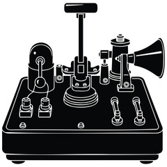 Antique telegraph communication device silhouette vector illustration for vintage research. © MD