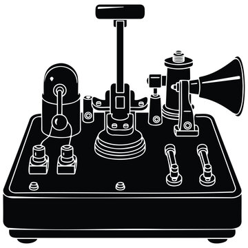 Antique telegraph communication device silhouette vector illustration for vintage research.