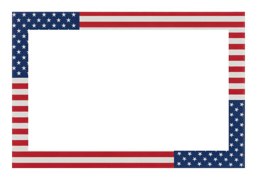 American flag border frame with red, white and blue stripes and stars PNG isolated on transparent background