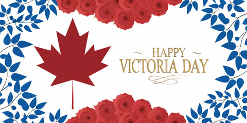 Floral victoria day greeting with red maple leaf and roses © Usa