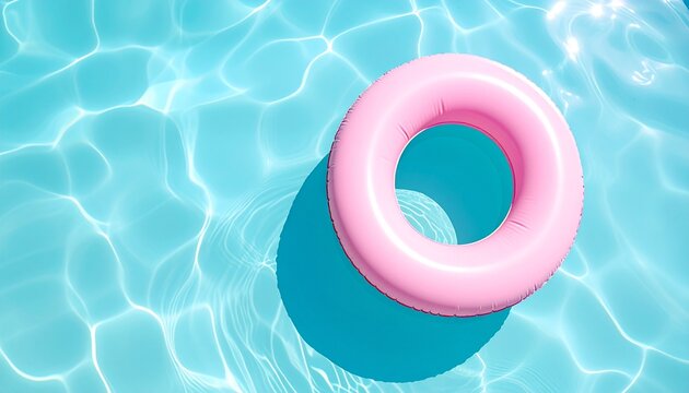 真夏のプールに浮かぶカラフルな浮き輪のイメージ画像