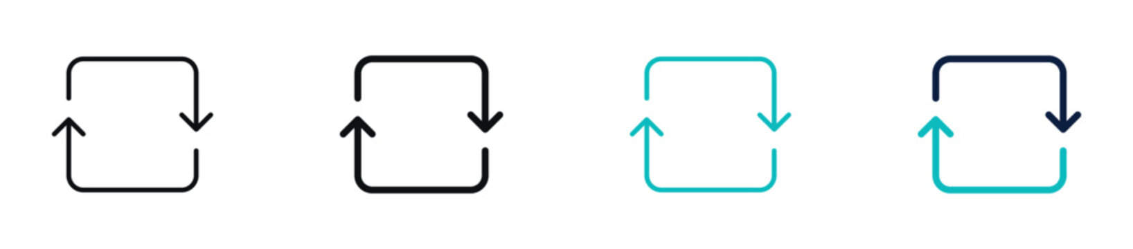 Refresh arrows icon set, loop direction and reload process symbol in line and flat style. vector illustration.