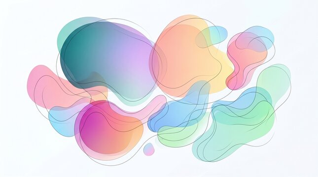 Abstract Gradient Fluid Shapes Flowing on White Background, Vibrant Soft Pastel Colors, Modern Design Element