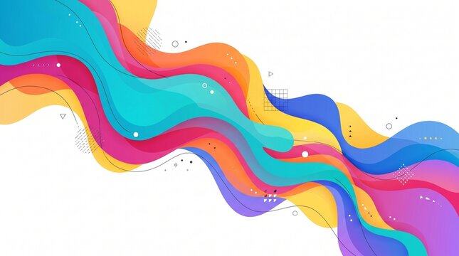 Abstract Colorful Wavy Shape with Bubbles and Glitter on White Background
