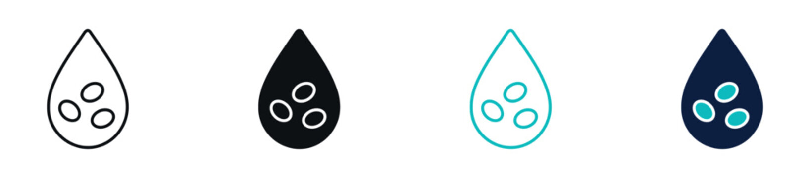 Blood cells icon set, red blood cell and fluid drop concept in line and flat style. vector illustration.