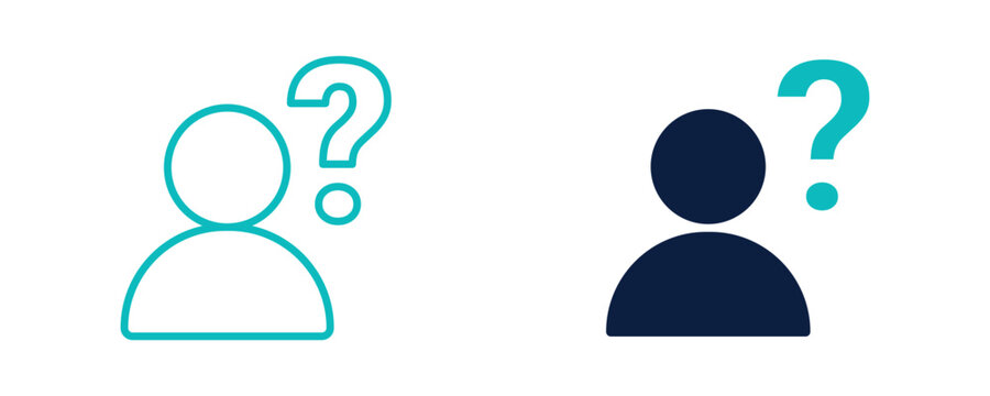 User help icons, person with question mark symbol, support and assistance concept in line and solid style, vector illustration