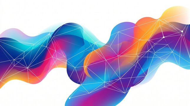 Colorful Abstract Digital Network Flowing Wave Shapes, Futuristic Technology Background